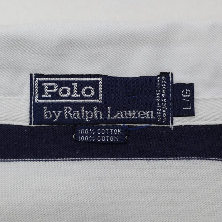 Vintage Mens Polo Ralph Lauren Rugby Navy Stripe Long Sleeve Shirt Size L | Migration_Sweatshirts - Back View | Fashion Rerun