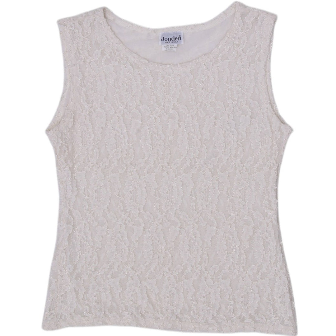 Y2K Ladies Jonden Off White Floral Lace Sleeveless Tank Top Made in USA Size M