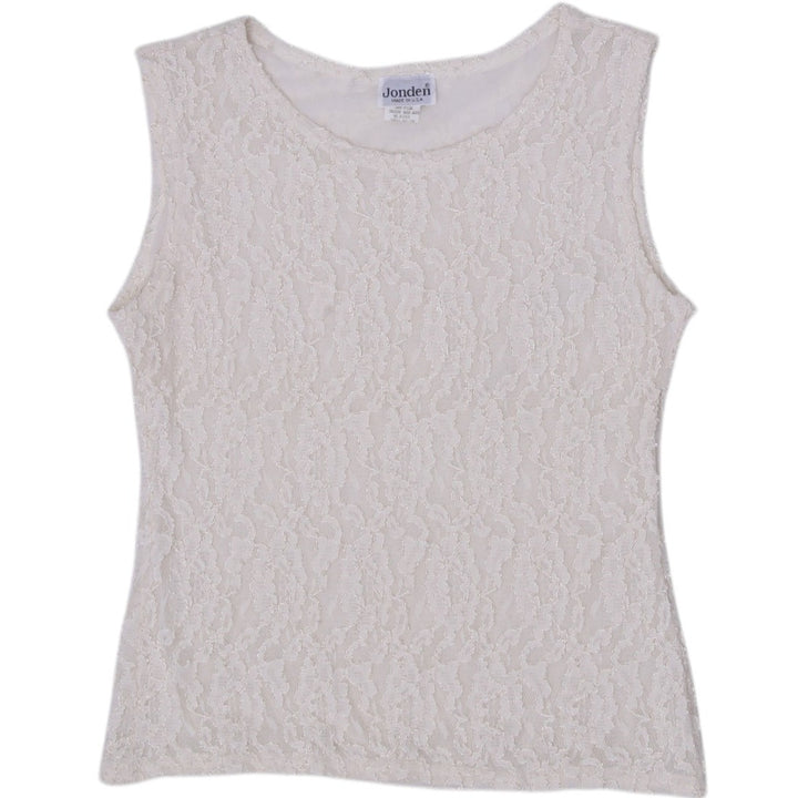 Y2K Ladies Jonden Off White Floral Lace Sleeveless Tank Top Made in USA Size M