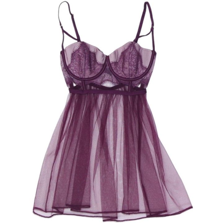 Ladies Victoria's Secret Sheer Babydoll Maroon Lace Lingerie