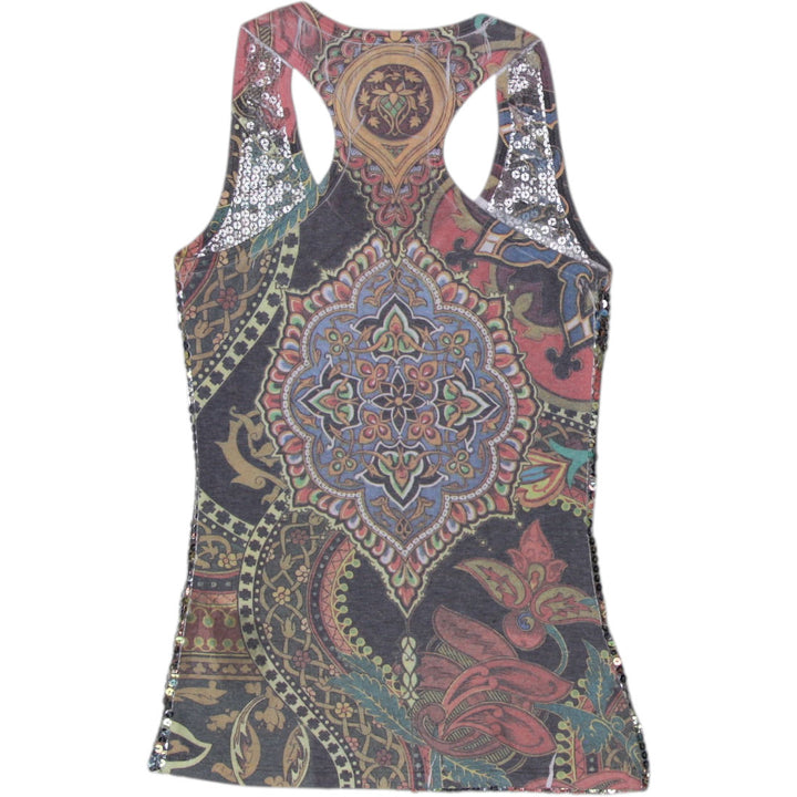 Y2K Ladies Body Central Sequin Tank Top Multicolor Pattern Stretch