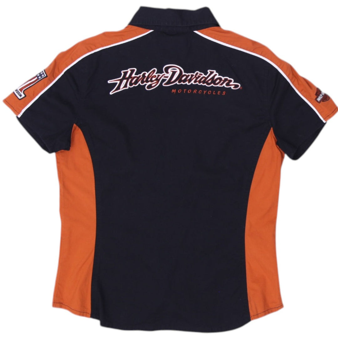 Ladies Harley Davidson HOG Orange Black Polo Size S | Migration_T-Shirts - Side View | Fashion Rerun