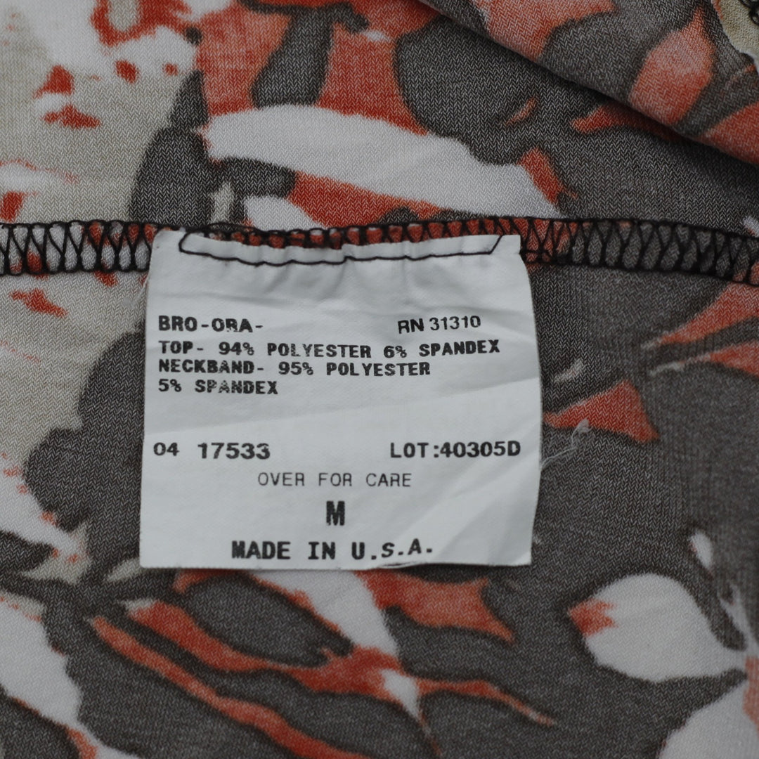 Y2K Ladies AB Studio Orange Floral Keyhole Neck Tank Top Made in USA Size M