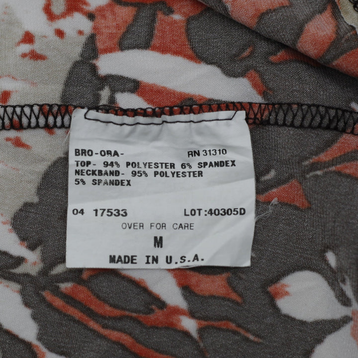 Y2K Ladies AB Studio Orange Floral Keyhole Neck Tank Top Made in USA Size M