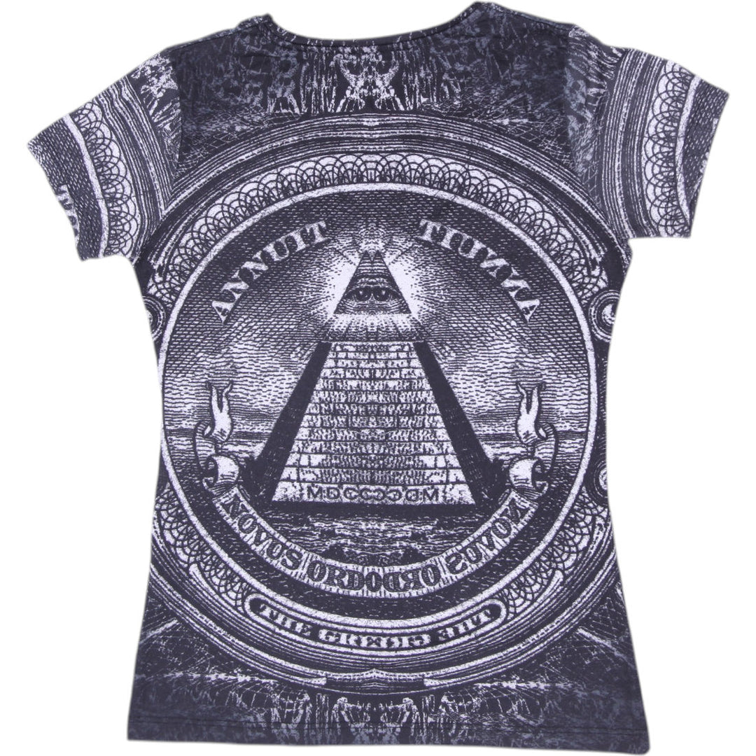 Y2K Ladies Philipp Plein Gothic Skull All Over Print T-Shirt Size S