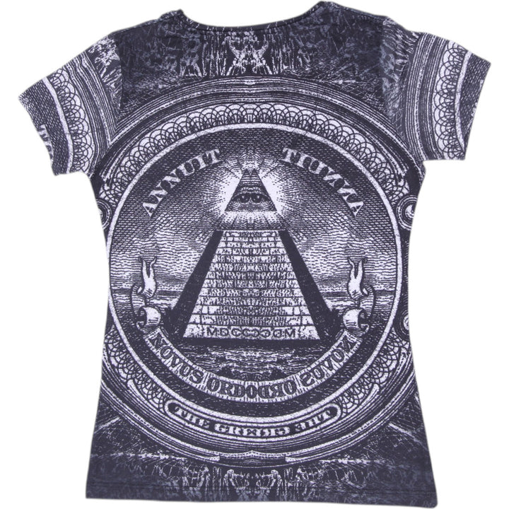 Y2K Ladies Philipp Plein Gothic Skull All Over Print T-Shirt Size S