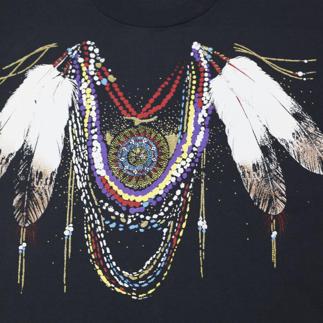 Vintage Native American Dream Catcher Necklace Black T-Shirt Made In USA L | Migration_T-Shirts - Detail View | Fashion Rerun