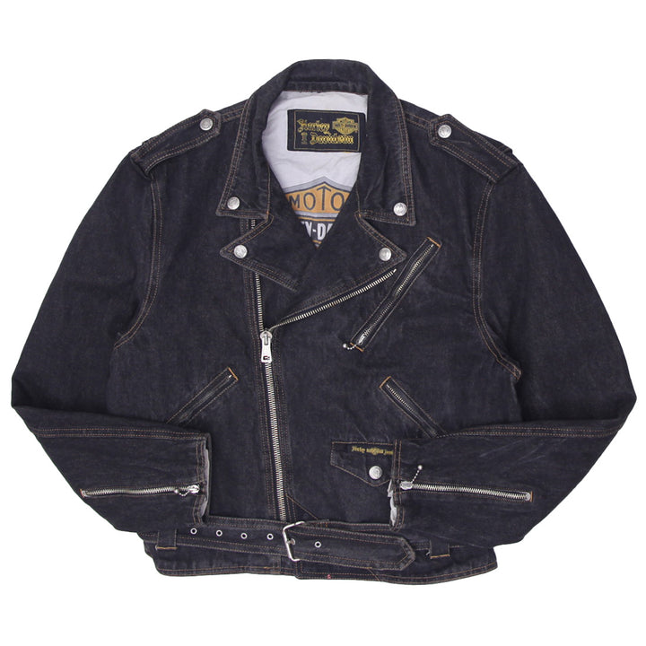 Harley Davidson Vintage Denim Jacket Black Denim Heavy Biker