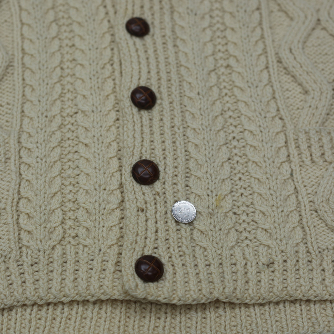 Vintage Kennedy Of Ardara Hand-Knit Irish Wool Cardigan Sweater Cable Knit Unisex - Fashion Rerun Vintage Migration_Sweaters