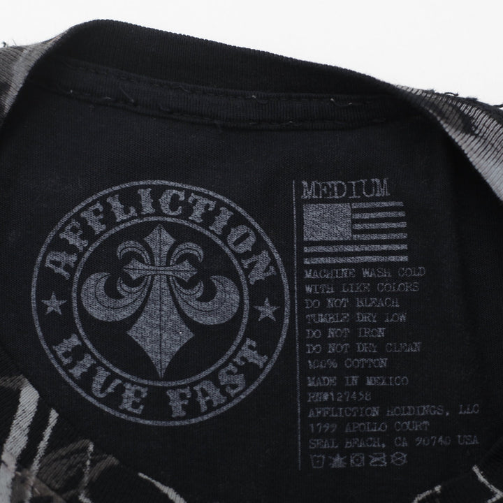 Y2K Mens Affliction Skeletal Wings Fleur De Lis T-Shirt Size M