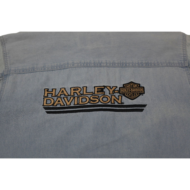 Vintage Ladies Harley Davidson Denim Shirt Light Blue Embroidered Logo
