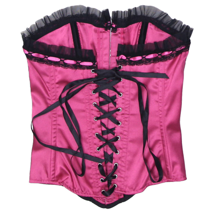 Y2K Ladies Front Closure Black Lace Pink Corset