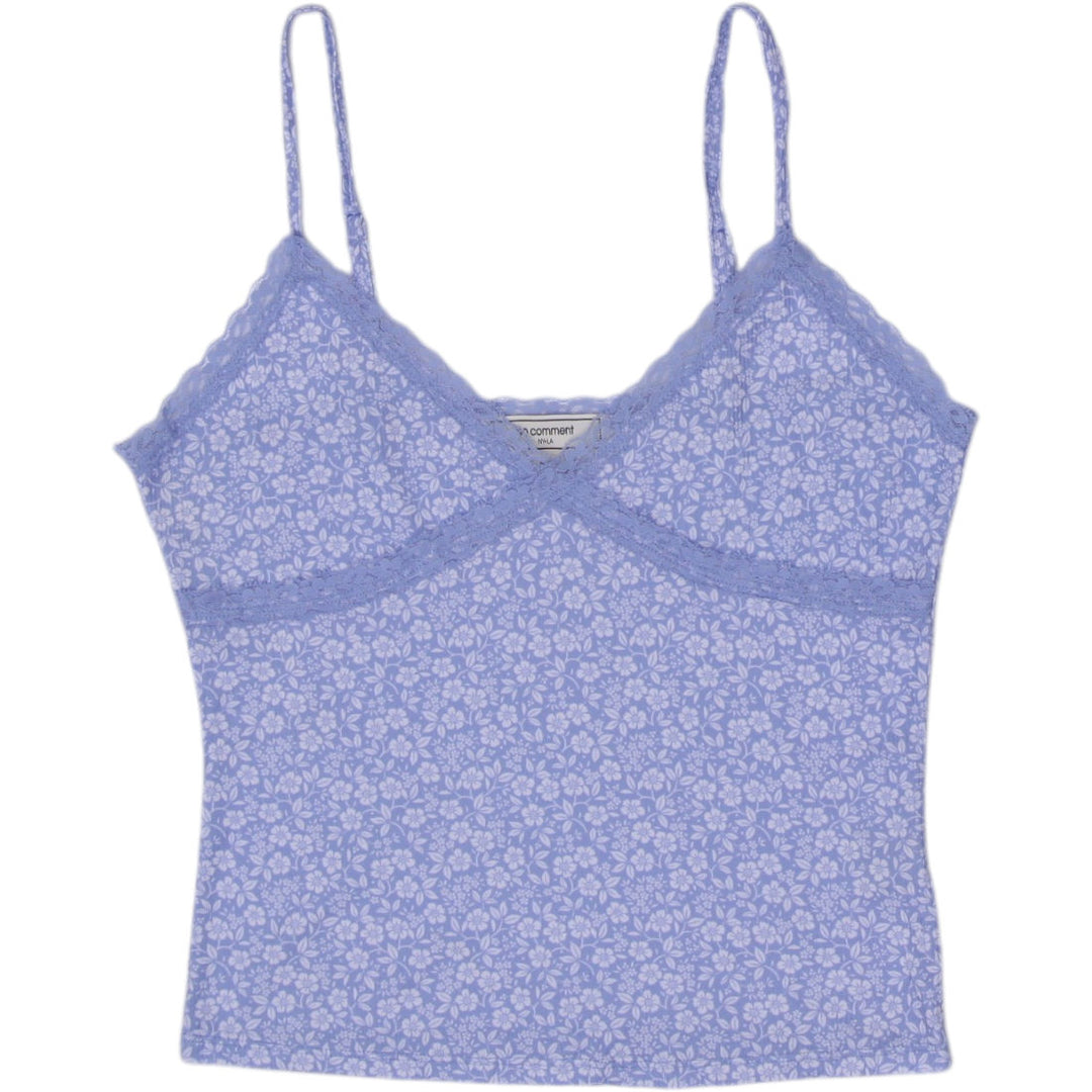Y2K Ladies No Comment NY-LA Periwinkle Ditsy Floral Lace-Trim Camisole Top