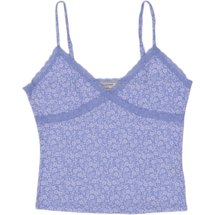Y2K Ladies No Comment NY-LA Periwinkle Ditsy Floral Lace-Trim Camisole Top