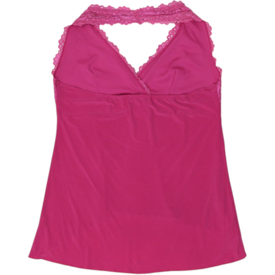 Y2K Ladies Charlotte Russe Lace Halter Neck Top Fuchsia Floral Elegant