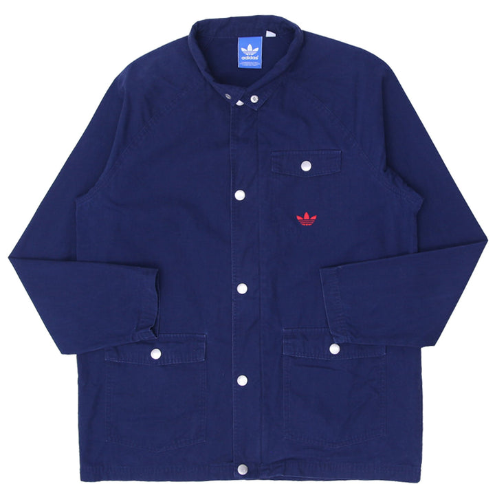 Mens Adidas Retro Jacket Cargo Trefoil Snap Chambray Travel Military