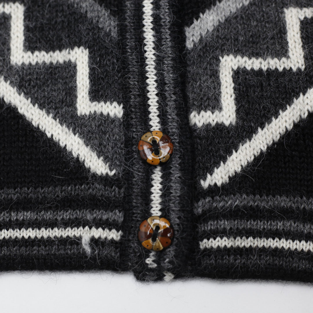 Vintage Mens Perez Cardigan Geometric Alpaca Wool Knit Cardigan Sweater Size L