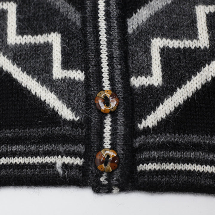 Vintage Mens Perez Cardigan Geometric Alpaca Wool Knit Cardigan Sweater Size L