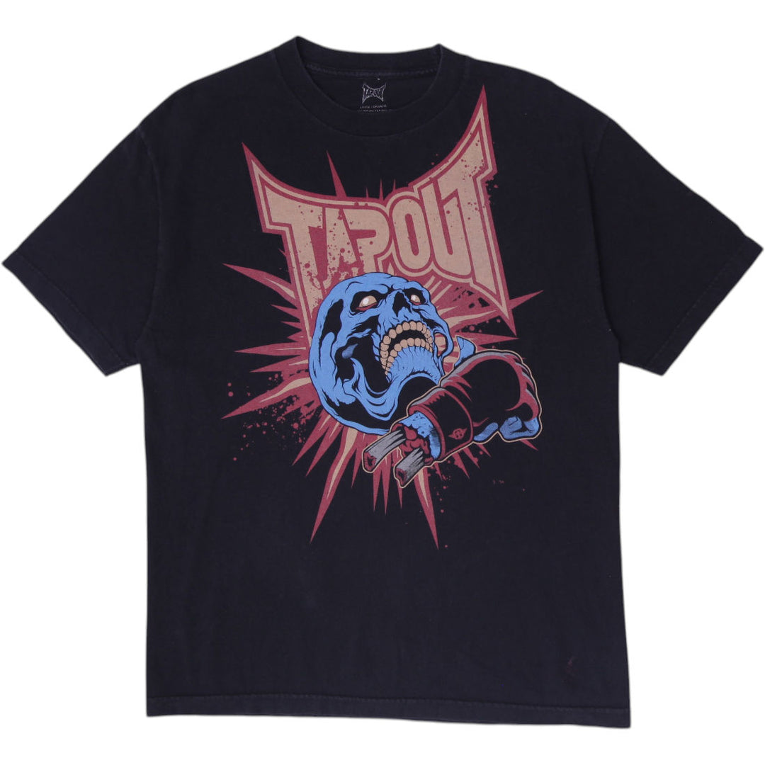 Y2K Mens Tapout T-Shirt Black Graphic Skull Design Size L