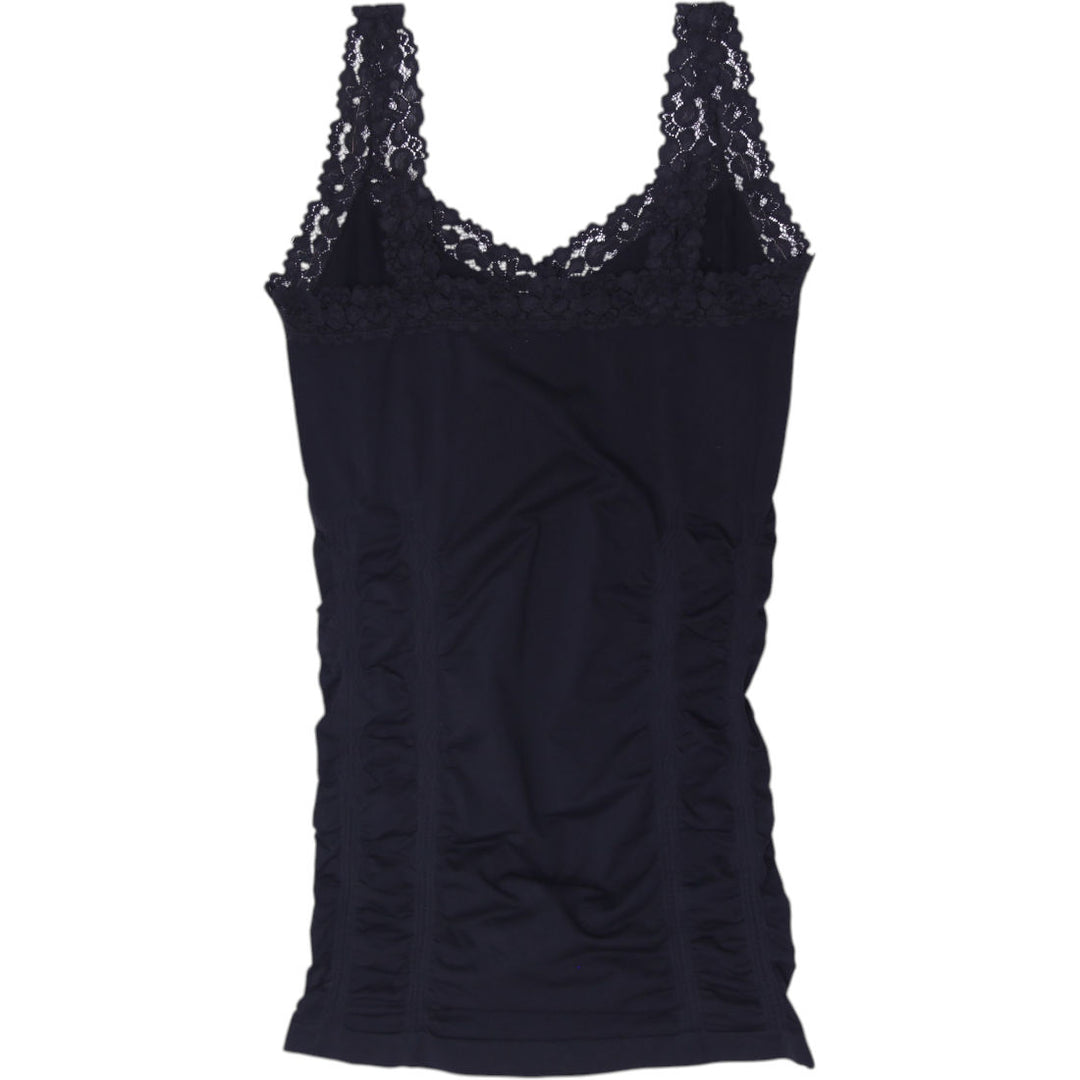 Y2K Ladies Kismet Black Lace Trim Ruched Camisole Seamless Shaping Tank Top L