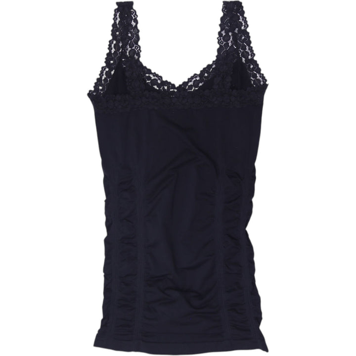 Y2K Ladies Kismet Black Lace Trim Ruched Camisole Seamless Shaping Tank Top L
