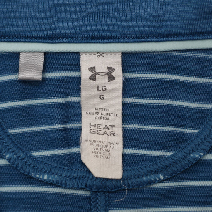 Ladies Under Armour Polo Blue Striped Short Sleeve Fitted Performance Size L
