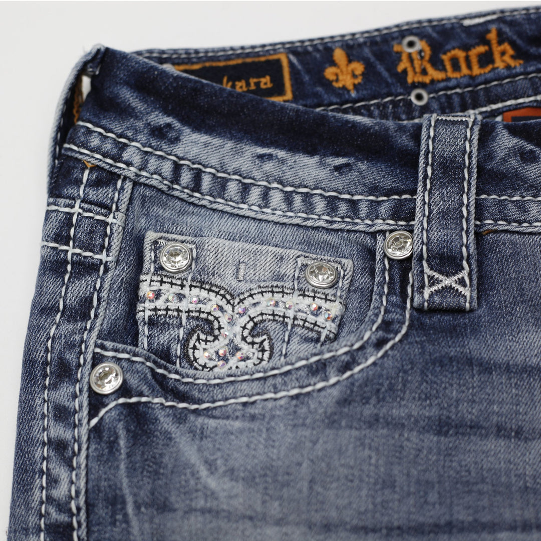 Y2K Ladies Rock Revival Sukara Bootcut Jeans Washed Blue Embellished