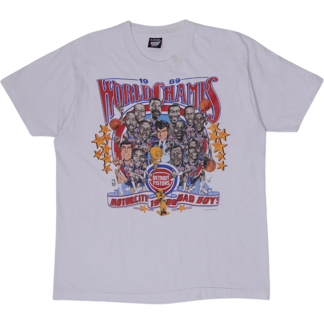 Vintage Mens Screen Stars 1989 Detroit Pistons World Champs Made in USA S.Stitch