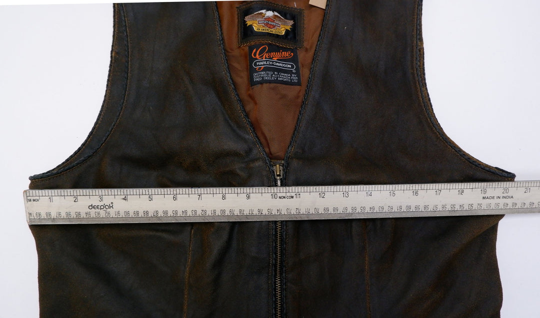 Vintage Ladies Harley Davidson Leather Vest Brown Zip Biker