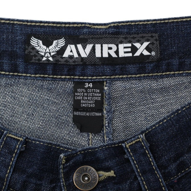 Y2K 00s Mens Avirex Denim Shorts Dark Blue Embroidered Size L