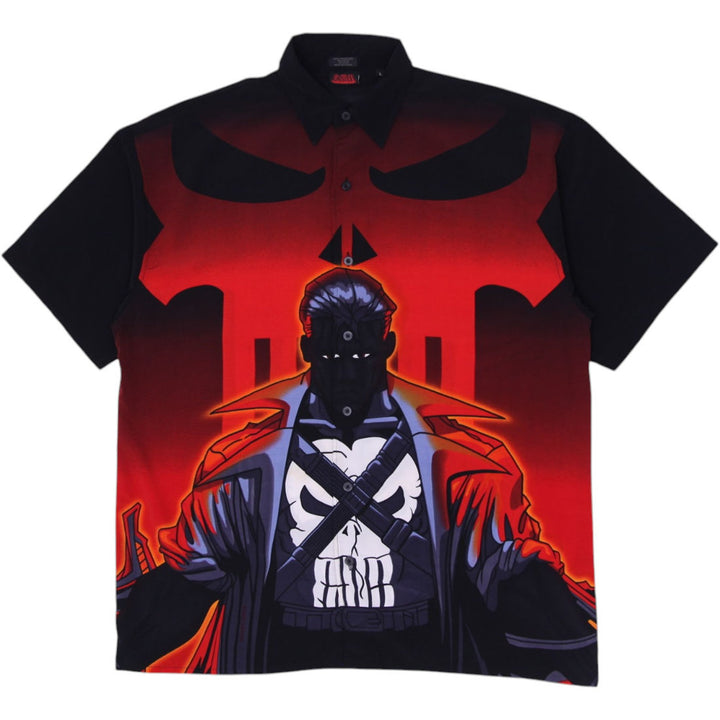Vintage Mens The Punisher Marvel Comics Button Up Shirt Allover Print