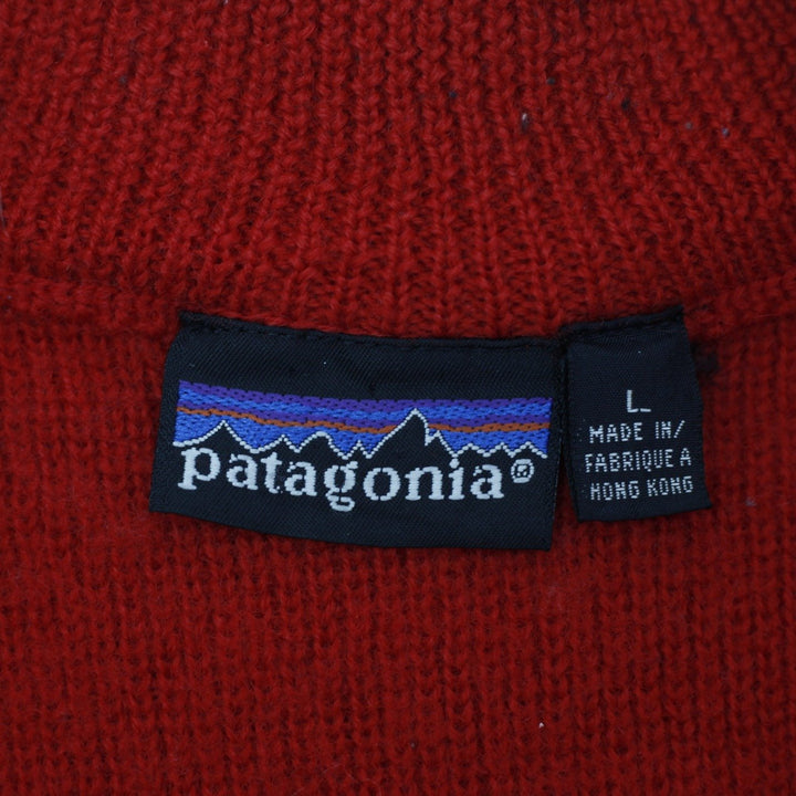 Vintage 1990s Patagonia Red Wool Knit Quarter Zip Ski Sweater