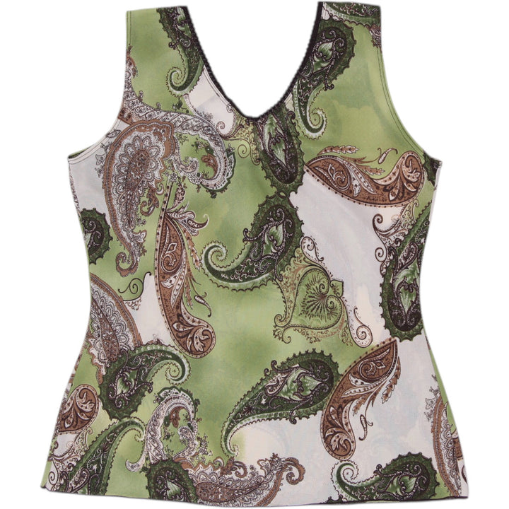 Y2K Ladies Agenda Paisley Print V-Neck Stretch Tank Top Size XL
