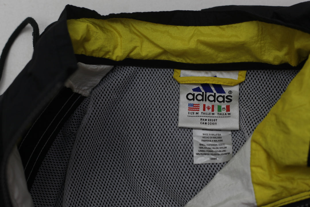 Vintage 90s Adidas Windbreaker Jacket Full Zip Striped Bumble Bee Yellow M