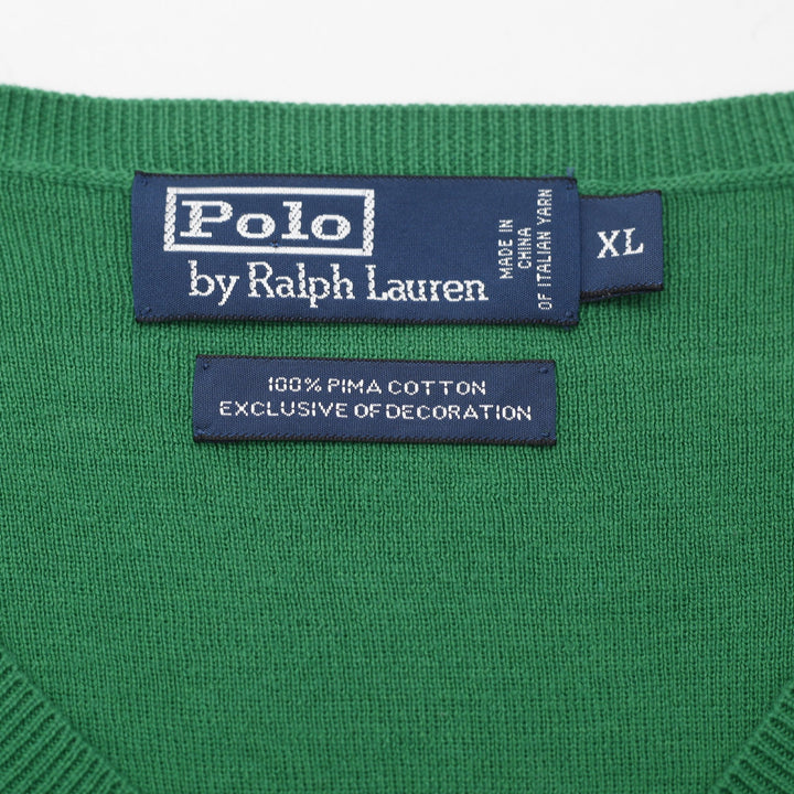 Vintage Mens Polo Ralph Lauren 100% Pima Cotton V-Neck Sweater Vest Size XL