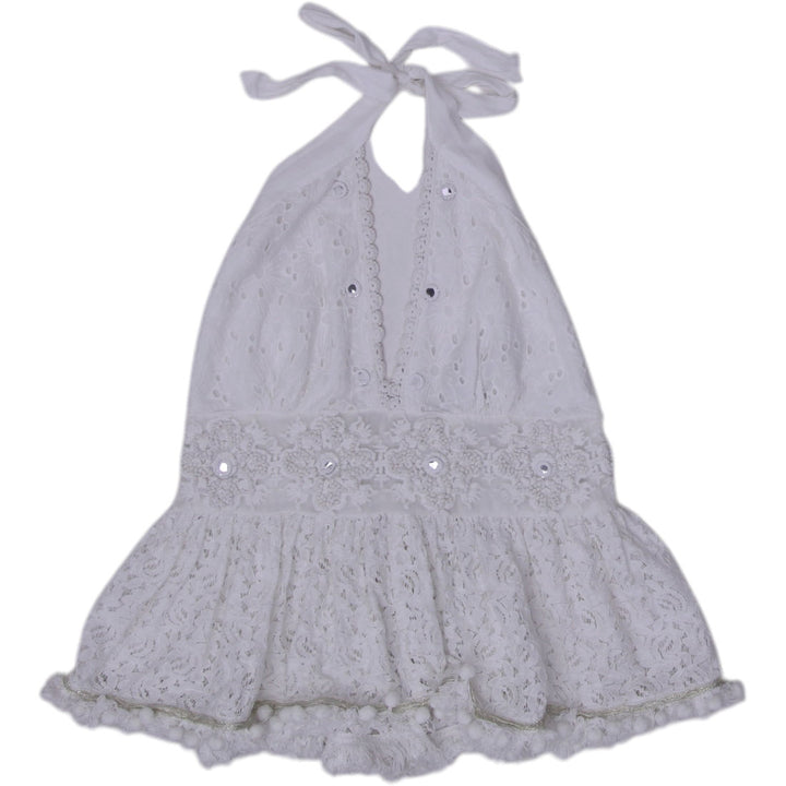 Y2K White Floral Lace Halter Top - Size M | Migration_Y2K Tops | Fashion Rerun