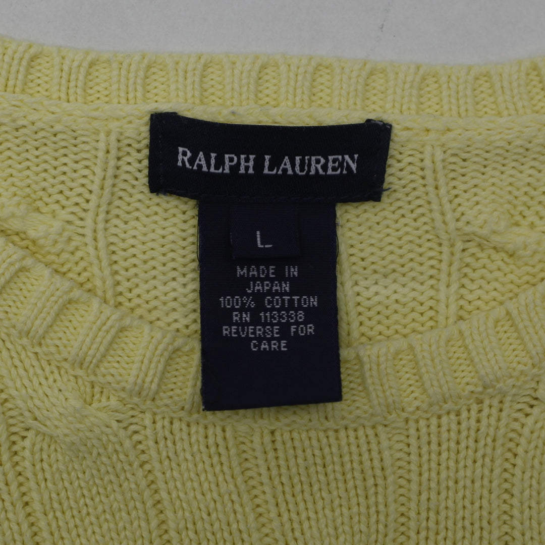 Vintage Youth Girls Ralph Lauren Sweater Yellow Cable Knit Cotton