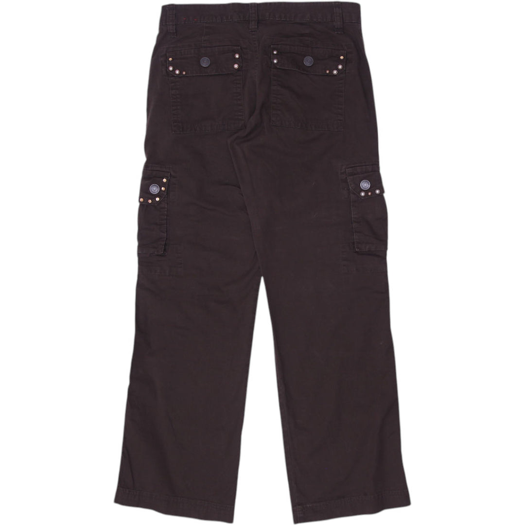 Y2K Ladies Studded Denim Stylish Brown Cargo Pants Size 6 | Migration_Jeans & Pants - Side View | Fashion Rerun
