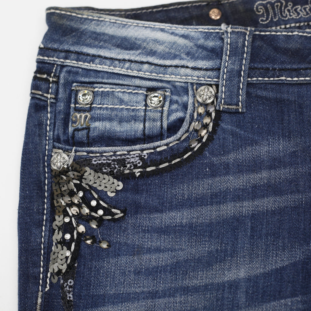 Y2K Ladies Miss Me Boot Mid Rise Studded Pocket Denim Jeans Size 27