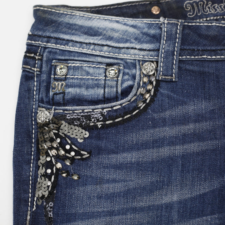Y2K Ladies Miss Me Boot Mid Rise Studded Pocket Denim Jeans Size 27