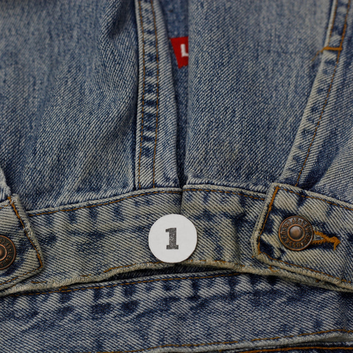 Vintage Levis Trucker Jacket Washed Blue Denim PolyGram Graphic