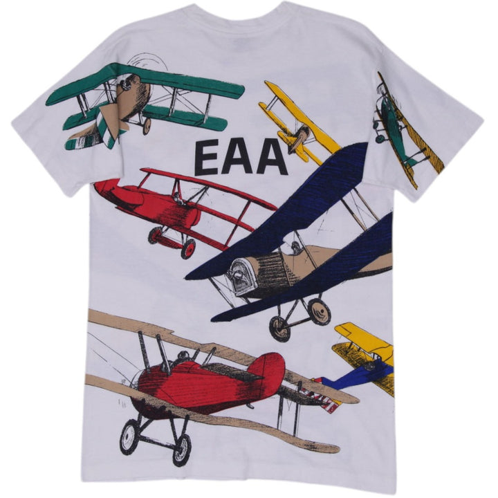 Vintage 90s EAA (Experimental Aircraft Association) All-Over Print Biplane Made In USA Single Stitch T-Shirt Size L