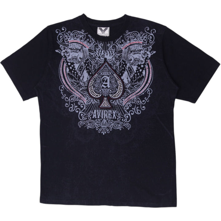 Y2K Avirex Graphic Black Ace of Spades T-Shirt Size L