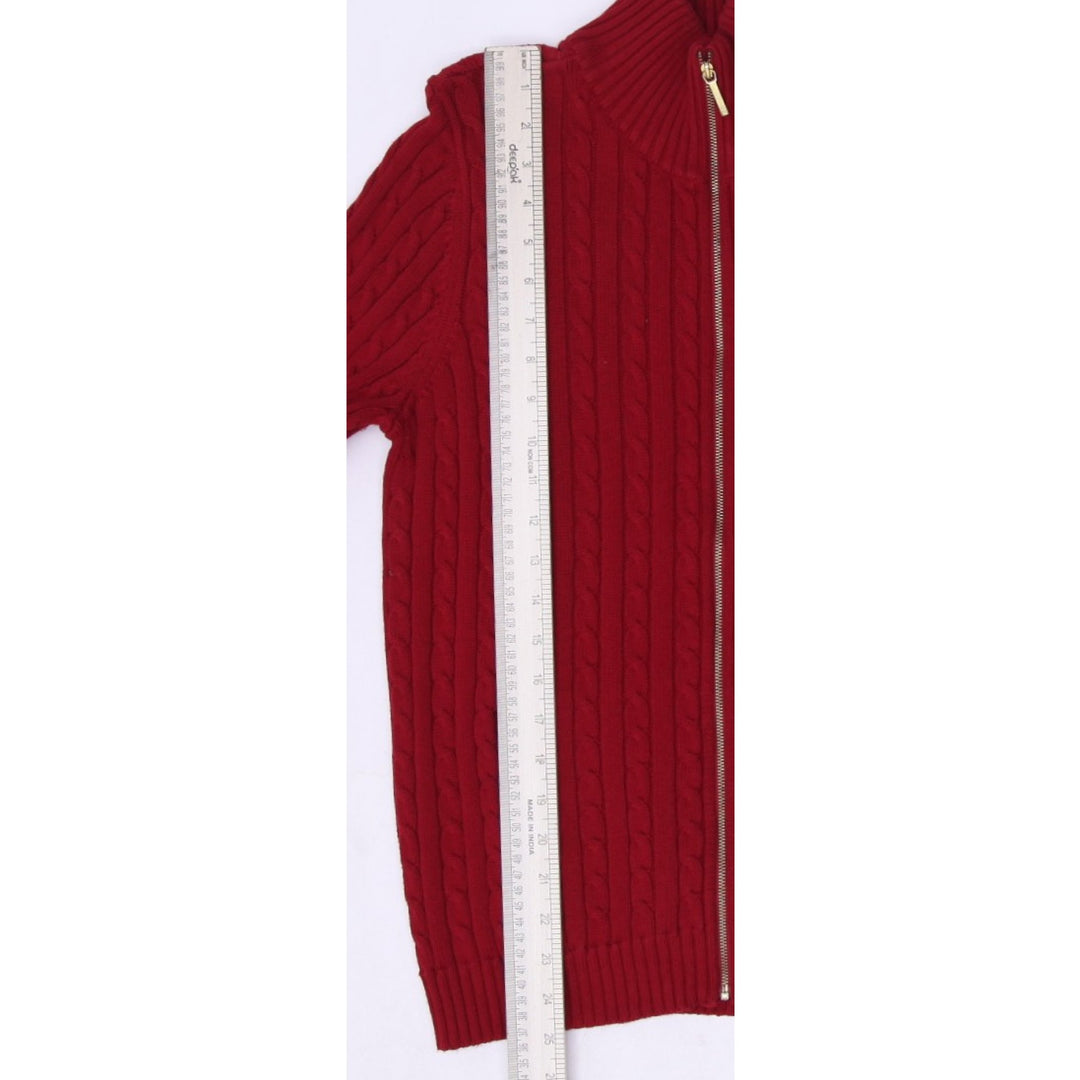 Ladies Ralph Lauren Sweater Red Cable Knit Full Zip