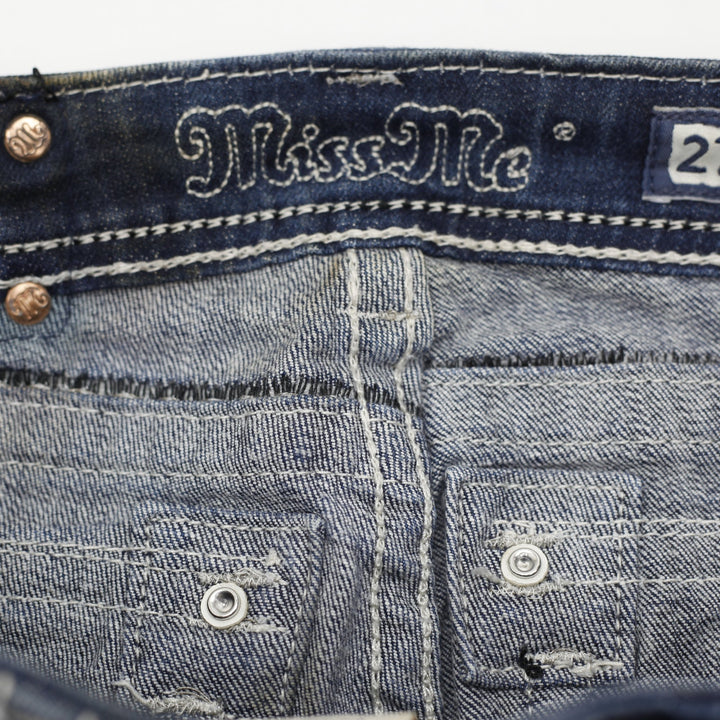 Y2K Ladies Miss Me Boot Mid Rise Studded Pocket Denim Jeans Size 27