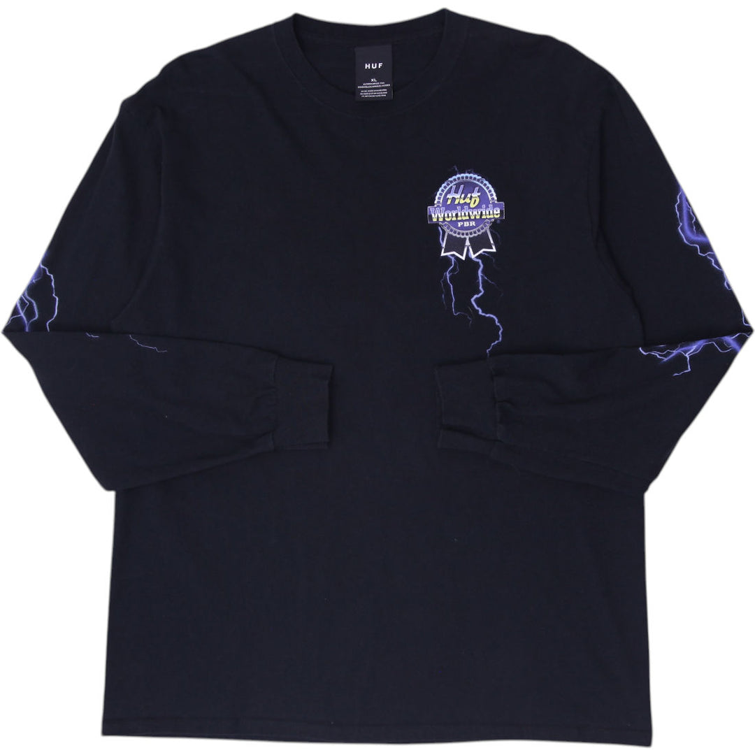 Mens HUF Worldwide Lightning Graphic Print Long Sleeve T-Shirt Size XL
