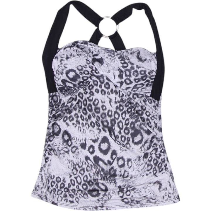 Y2K Ladies Double Zero Tank Top Black White Animal Print