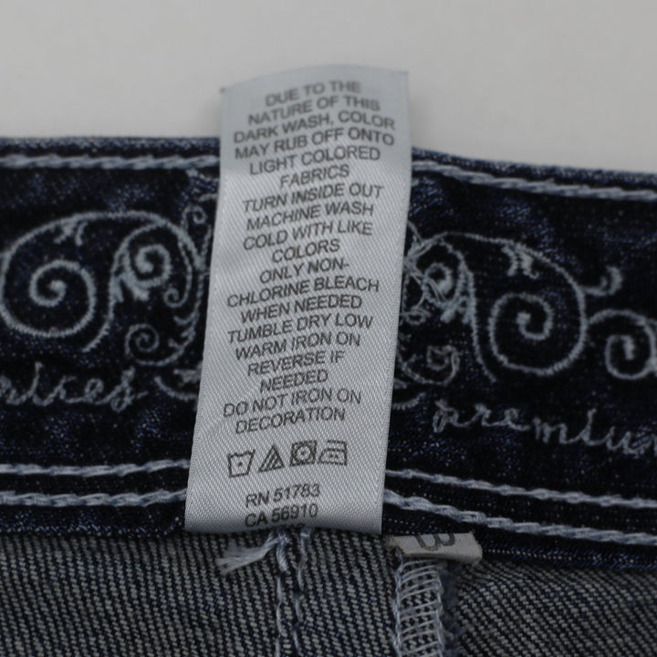 Y2K Ladies Maurices Premium Bootcut Jeans Dark Wash Fleur De Lis Pocket Embroidered Stretch 9/10 Long