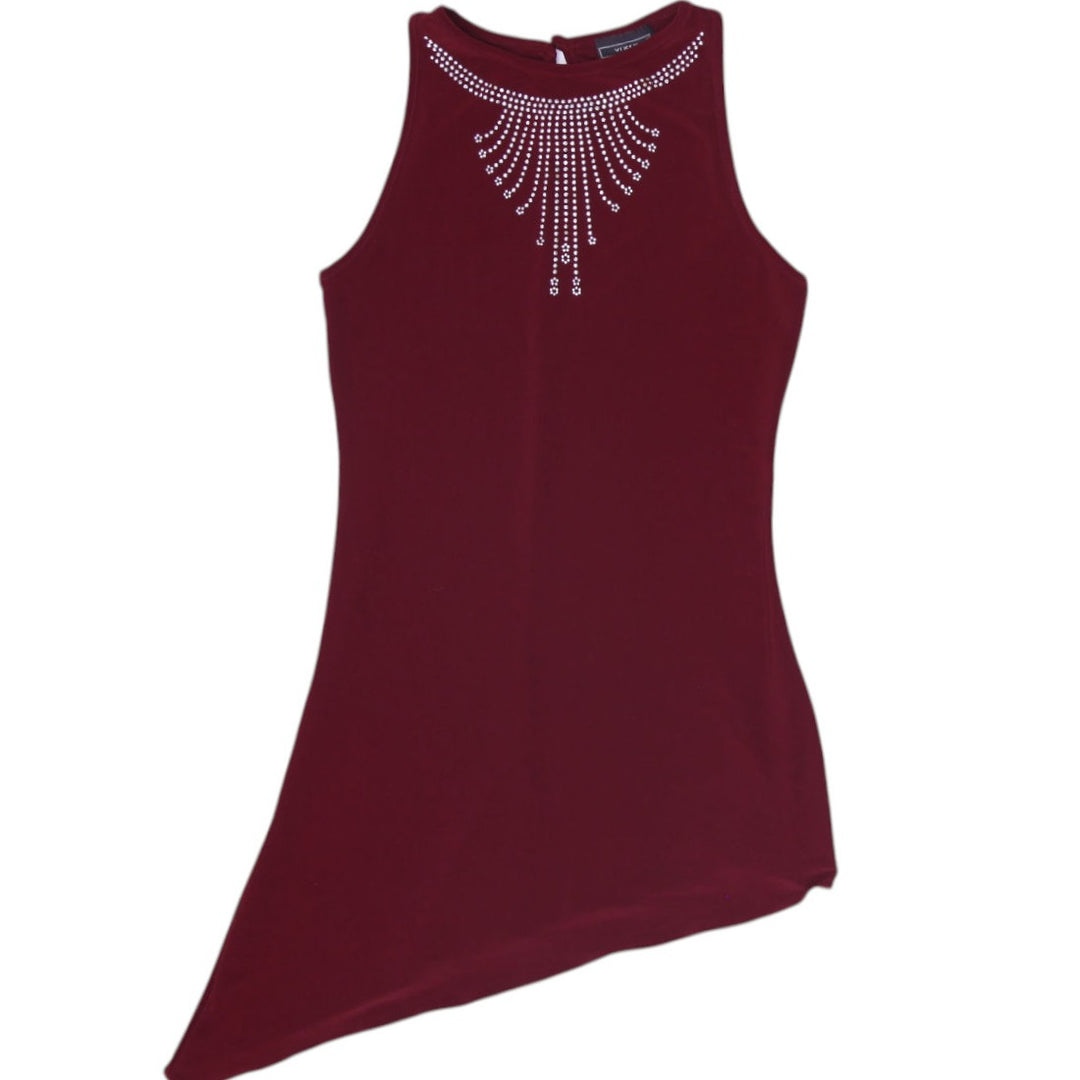 Y2K Ladies Vixen Burgundy Asymmetric Hanky Hem Sleeveless Top