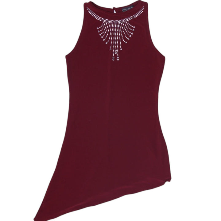 Y2K Ladies Vixen Burgundy Asymmetric Hanky Hem Sleeveless Top